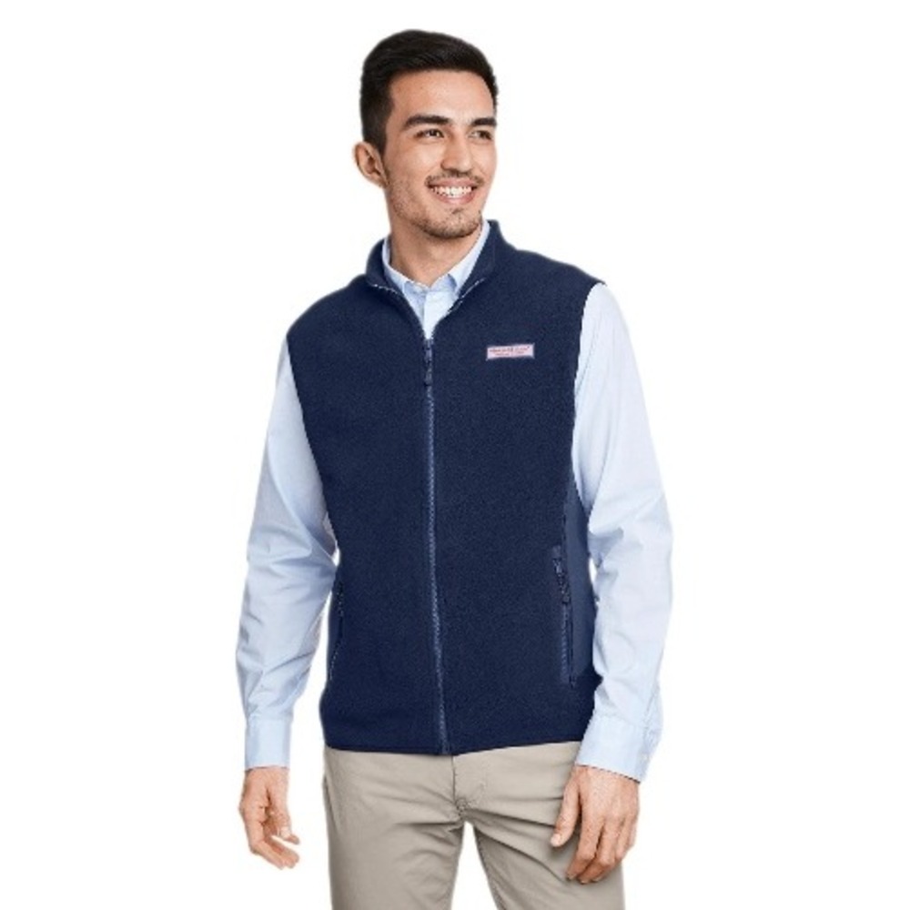 VINEYARD VINES Men's Harbor Fleece Vest Navy Blue Full Zip, Large